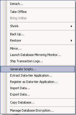 Generate Scripts database task